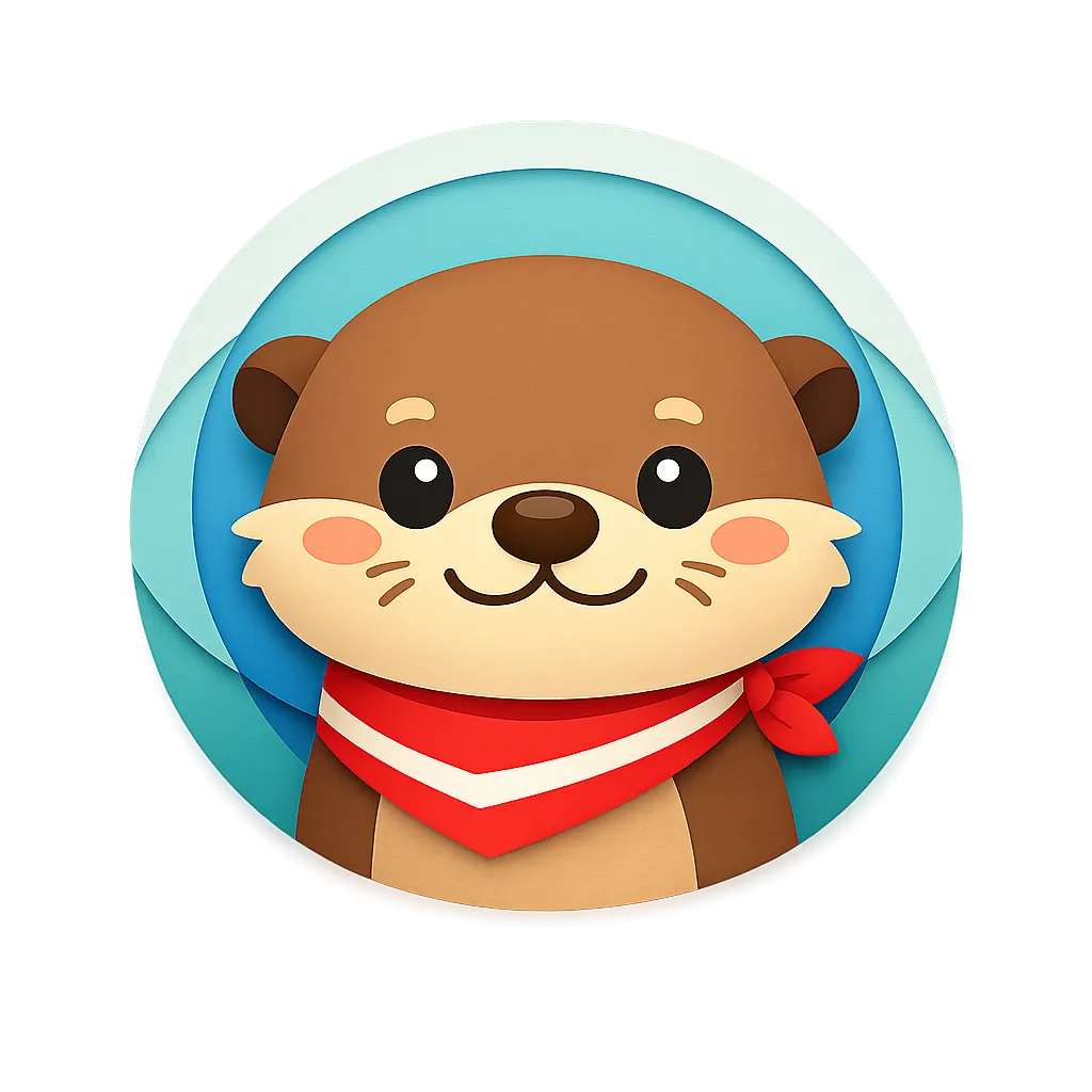 Cartoon illustration of a bear avatar with a playful paper-cutout style, featuring layered flat shapes and a soft drop shadow